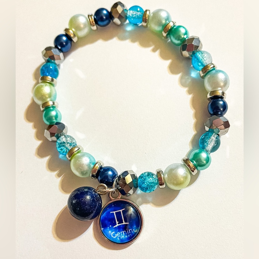 Multicolored Bead Gemini Zodiac Charm Bracelet